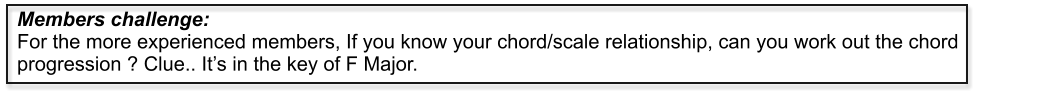 Members challenge:For the more experienced members, If you know your chord/scale relationship, can you work out the chord progression ? Clue.. It’s in the key of F Major.